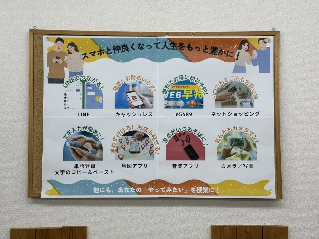 スマートフォンでできることを分かりやすく紹介する手作り掲示